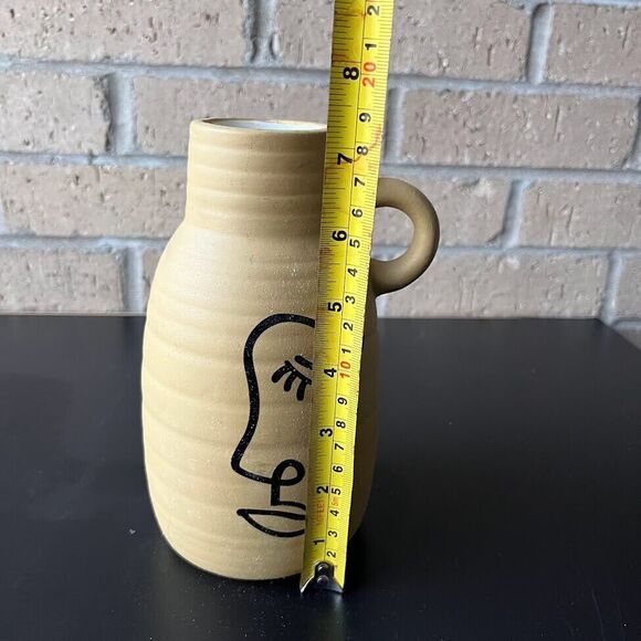 Pottery Jug Vase with Abstract Eye Handle Earthy Color Heritage Home 7.25 in H - Picture 9 of 12